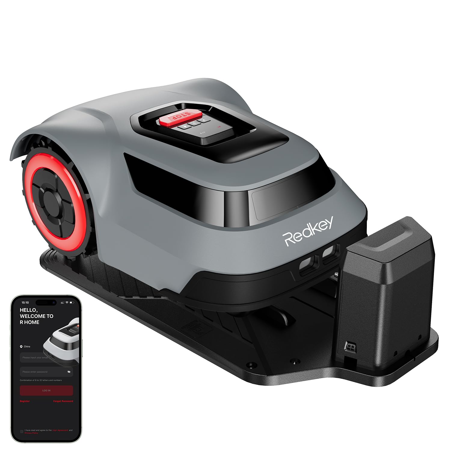 Redkey MGC500 Robot Trimmer Rilevamento di Rottura del Cavo, Angolo di Salita Massimo di 24°, Vassoio di Lame a Sollevamento Automatico, Controllo Attraverso Applicazione, per Spazi Corte fino a 500