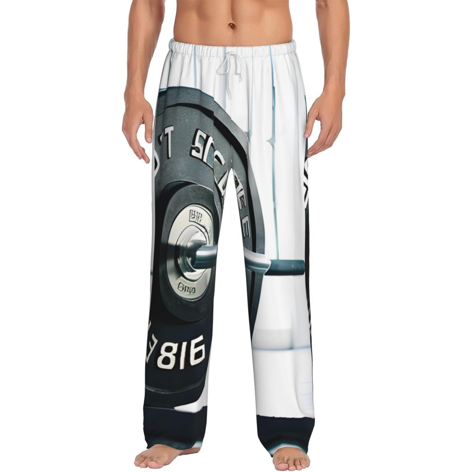 Fscev Men's White Weightlifting Sports Pajama Pants Essentials Loungewear Relaxed Nighttime Sleep Lazy Weekend