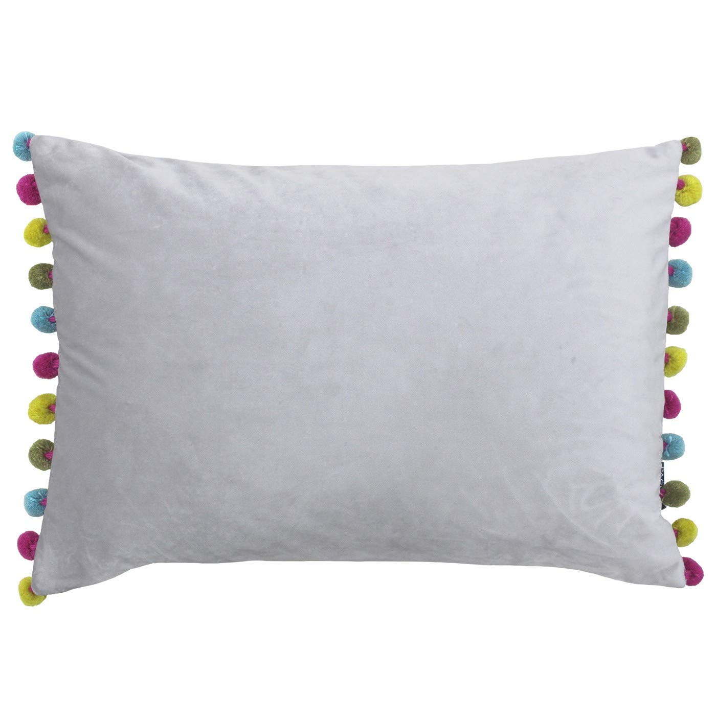 Paoletti Fiesta Cuscino In Velluto Con Pon Pon - 35x50 Cm - Grigio Silver - 2
