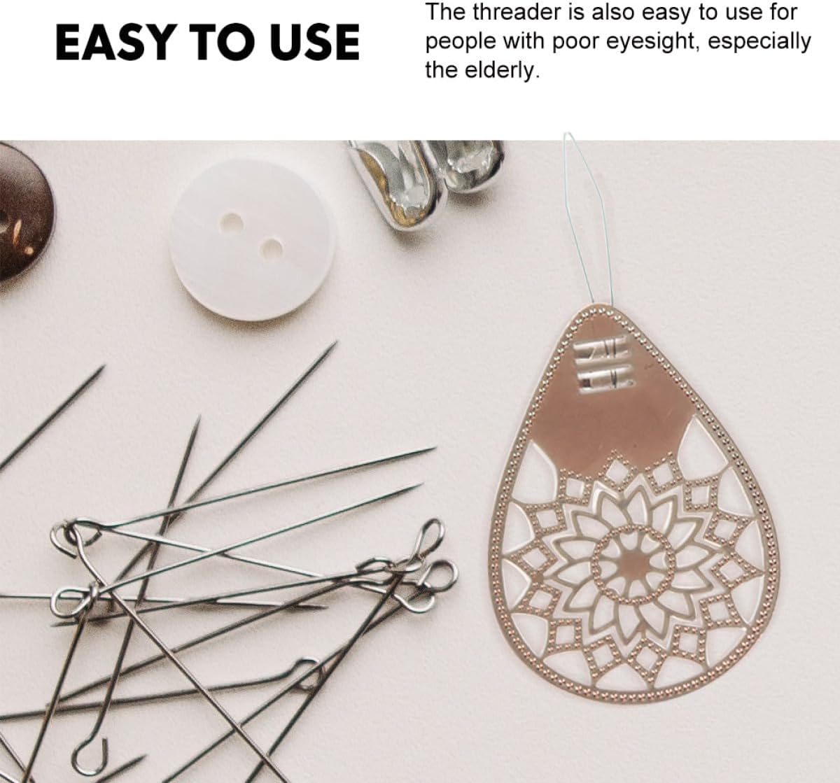 SHINEOFI 3 Pcs Rose Gold Alloy Needle Threader Sewing Threading Tool for Home DIY Hand Sewing and Craft Accessories