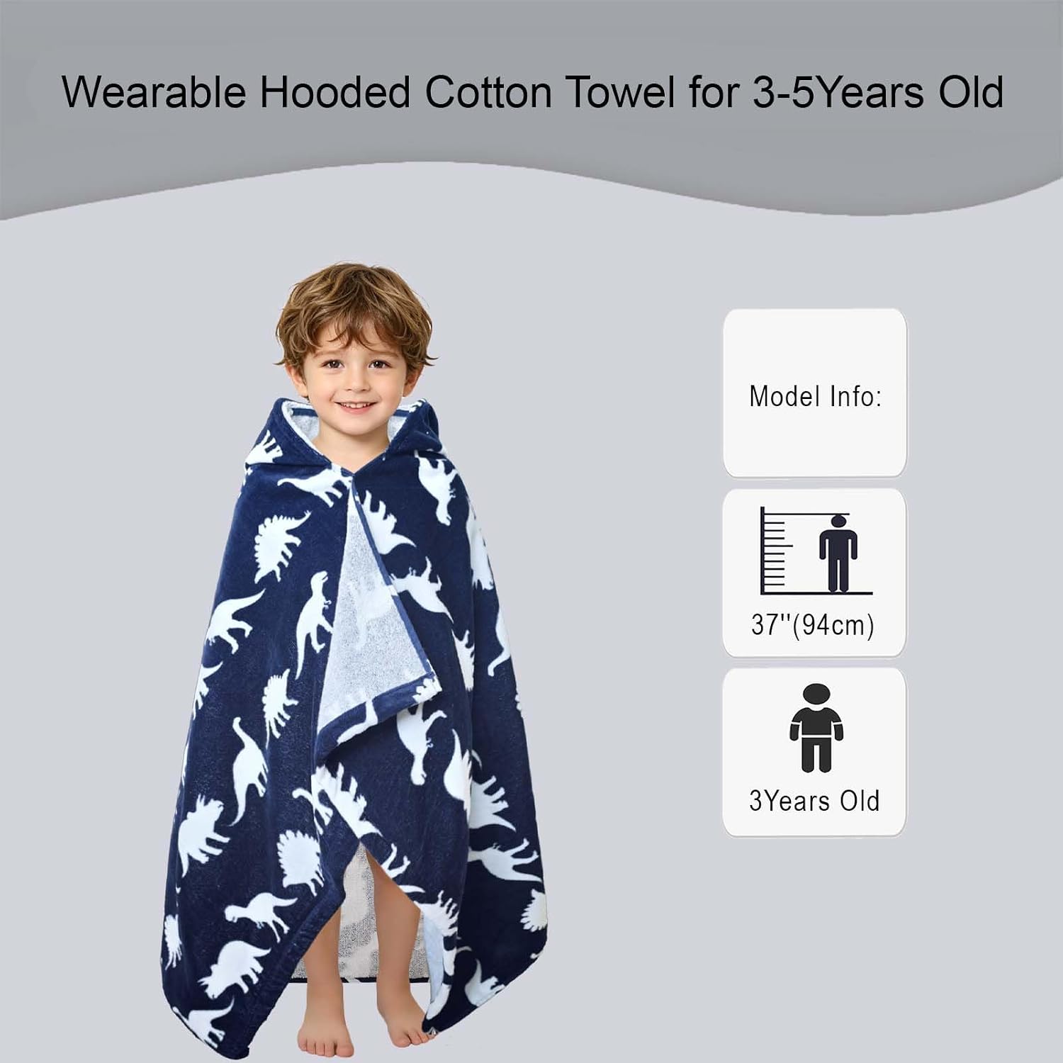  Dino Toddler Pool Towel Age 3-5,100%Cotton,Absorbent  Gentle | 41"x28", Beach Pool Bath Towel,Gift for Kids,Wearable Towel,Fast-Drying,Thick,Machine Washable Durable,Premium Quality thumbnail