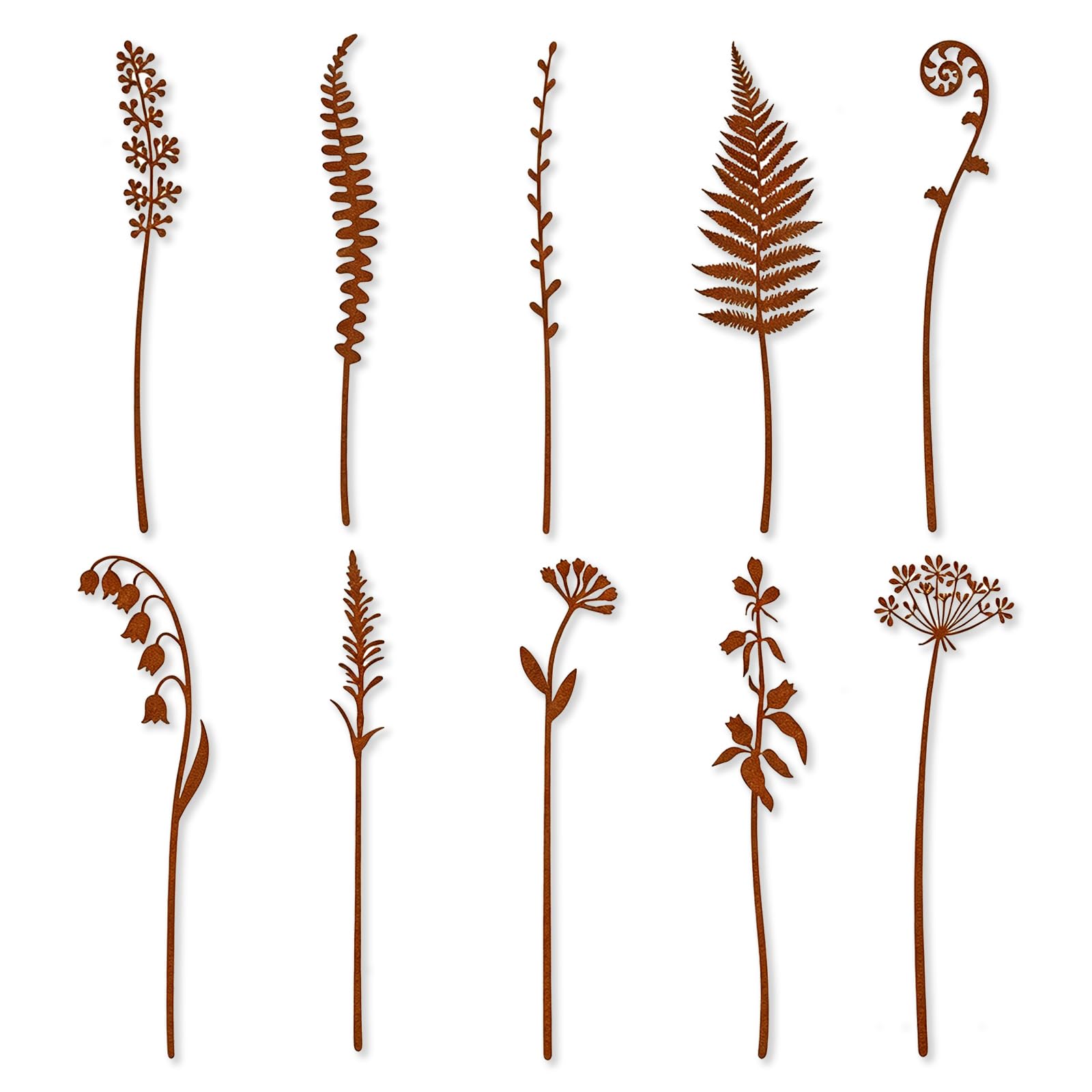 Qubitly 10 Pcs Mixed Metal Flower Garden Stakes, 14.2 Inch Durable Decorative Yard Stakes, Metal Floral Ornaments for Flower Bed Porch Vase Outdoor Garden Decor