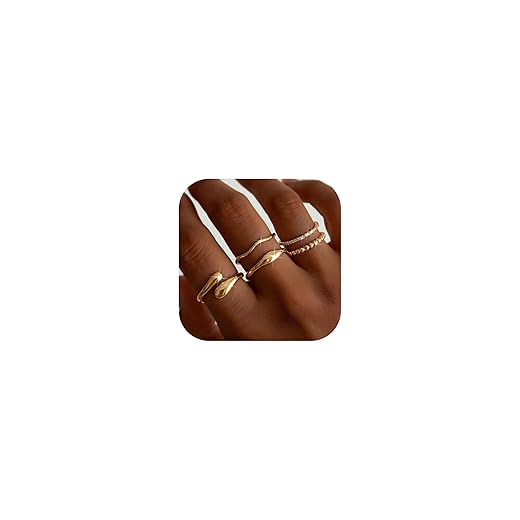 THUNARAZ 14K Gold Plated Rings for Women Non Tarnish Stackable Chunky Rings Cubic Zirconia Thumb Ring Set Dainty Trendy Statement Promise Wedding Bands Engagement Ring for Women Size 6-10