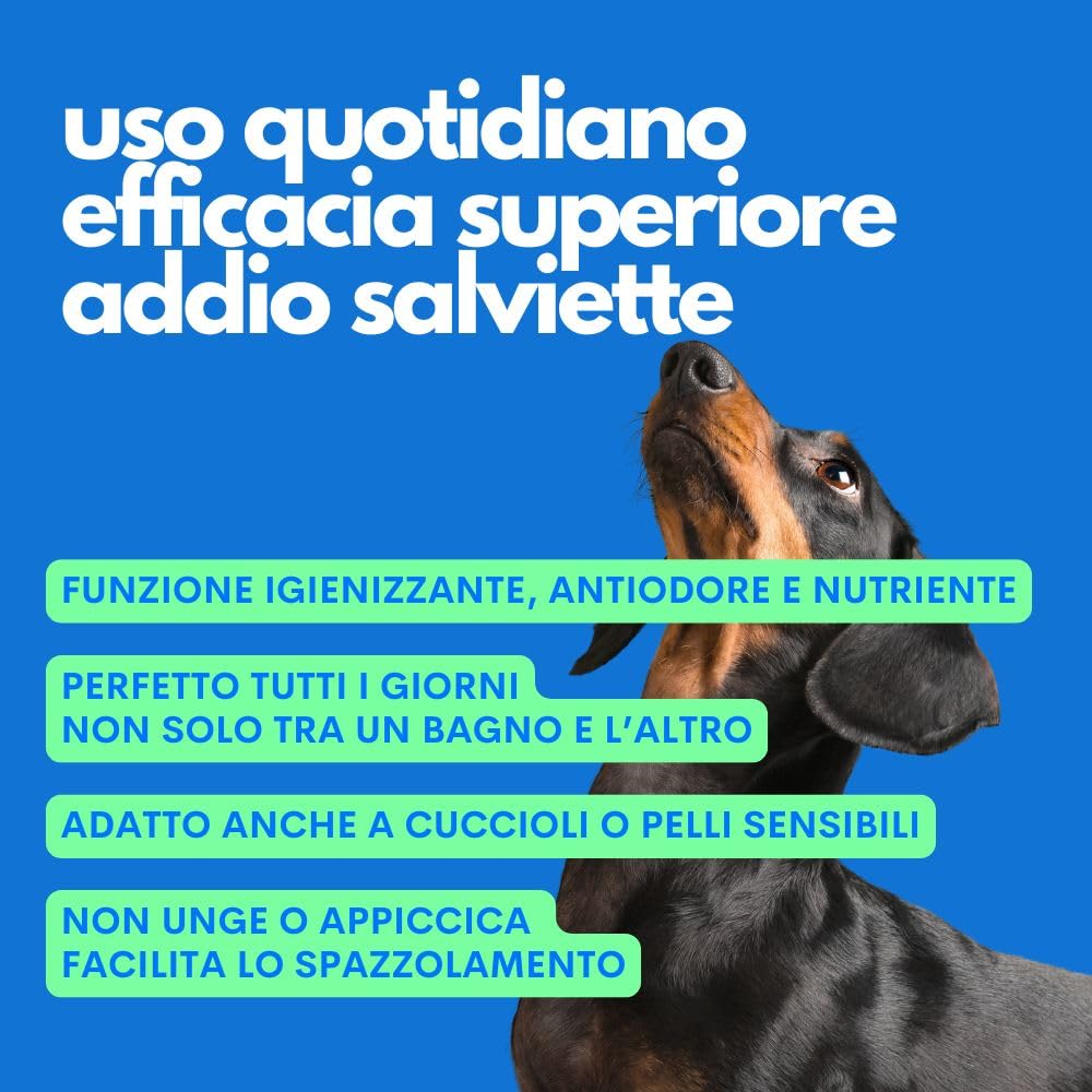 JAMPY Gel Detergente Senza Risciacquo Per Cani e Cuccioli. Shampoo Secco Senza Parabeni o Siliconi. Igienizzante, Elimina i Cattivi Odori. Adatto a Pelli Sensibili. 98% Naturale - 250 ml.