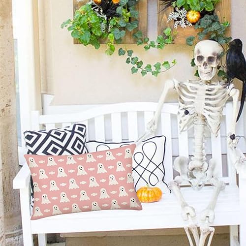 Miniatura 2 de Fukeen Funda de almohada de Halloween de 12 x 20 pulgadas, fantasma rosa, decoración de Halloween, decoración de Halloween, casa de campo,