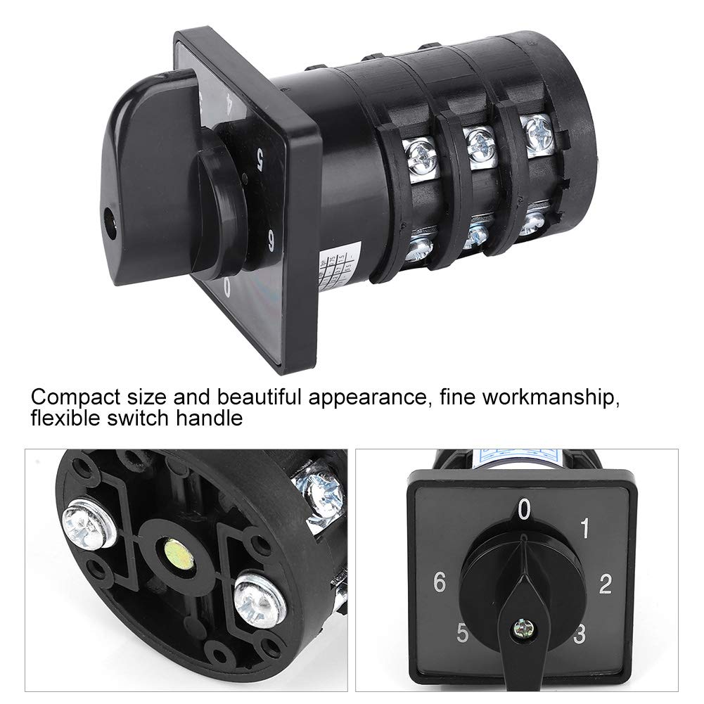 Fangyid Changeover Selector, Changeover Switch 20A 500V 4W HZ5B-20/3.0-6 12 Terminals Rotary Changeover Switch 7 Position Rotate Cam, Electrical switches