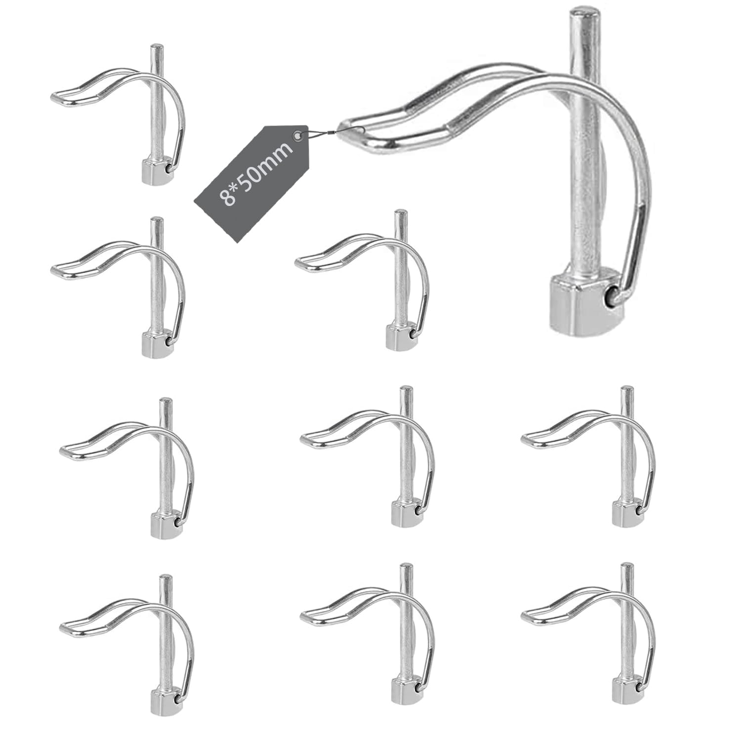 FIFIBANG 10x Klappsplint D Form, 8 x 50mm Rohrklappsplinte Klappsplinte, Sicherungsstift mit Rastverschluss