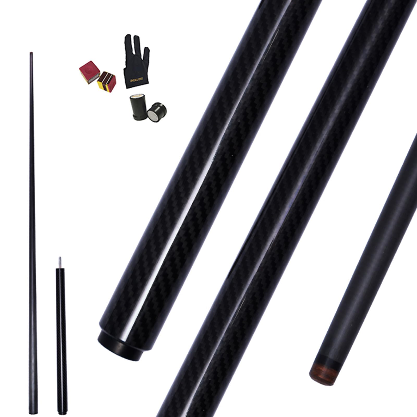OKHEALING Queue de Billard Professionnelle en Fibre de Carbone 145cm, Tête 10.5mm, Légère et Durable Queue de Tournoi Haut de Gamme (Noire)