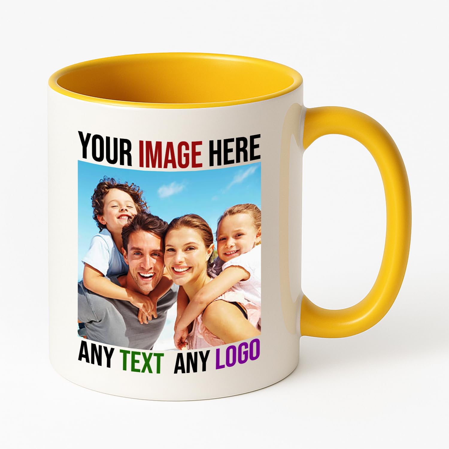 PrintWink Personalised Mug | Coloured Custom Coffee Cup with Photo & Text | Coloured Handle and Inner Mugs for Tea & Hot Chocolate | Unique Gift for Men & Women | Yellow — image 1