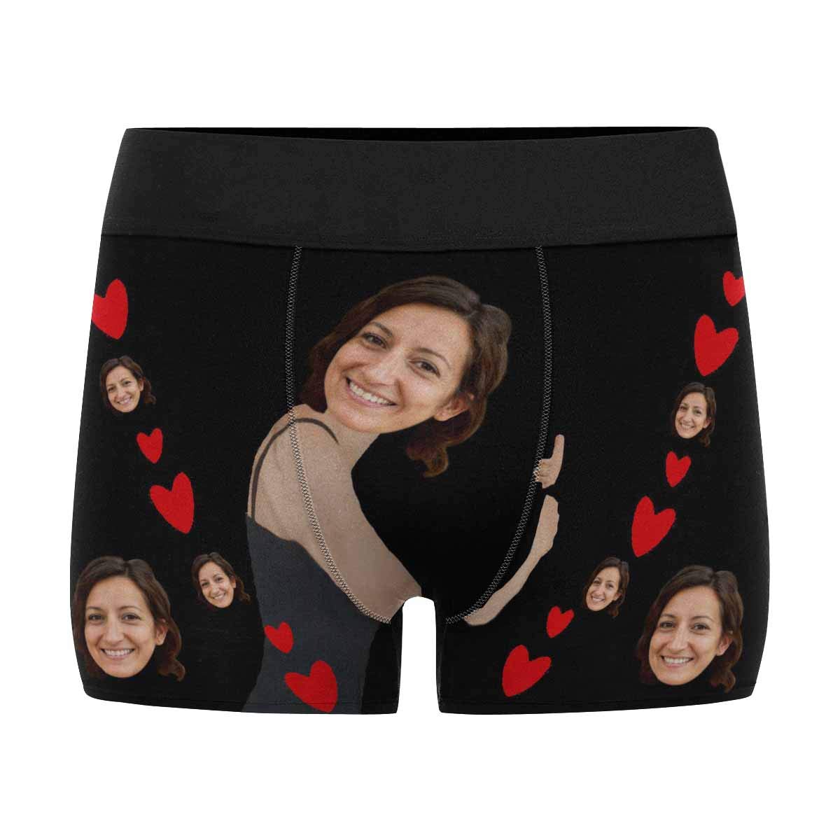 Custom Faces Print Boxer Briefs for Men Hug Black Design Photo Underwear Gifts