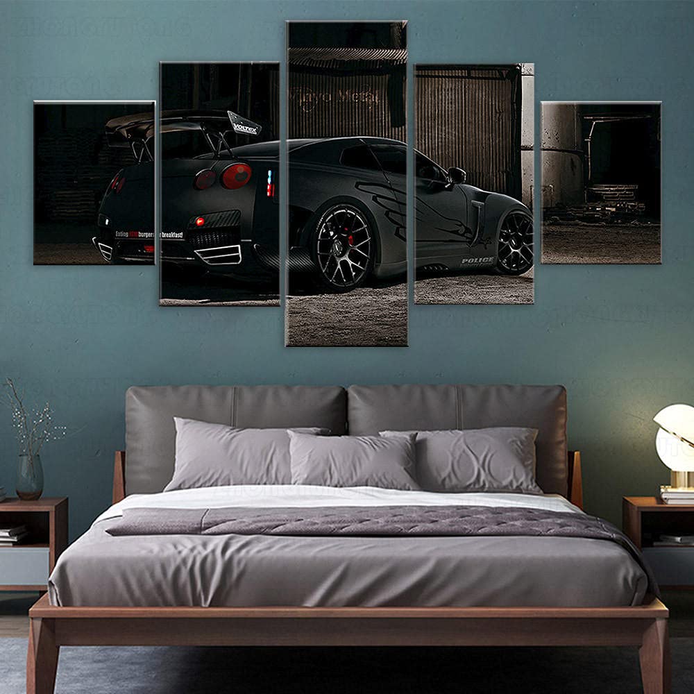Tableau Toile 5 Pièces - Voiture Skyline GTR - 150x80 Cm - Décoration Murale Moderne Pour Salon, Bureau