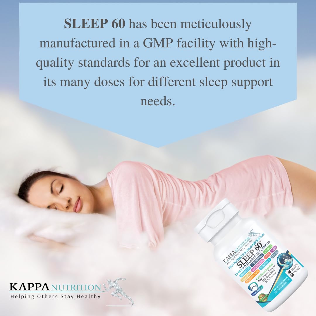KAPPA NUTRITION Sleep 60, Sleep Aid, 60mg of Melatonin, 60-Day Supply, Non-Habit Forming Vegan Capsules Natural Ingredients for Easier Bedtime, Herbal Supplement, Valerian Root, Chamomile Non-GMO — Amazon image 4