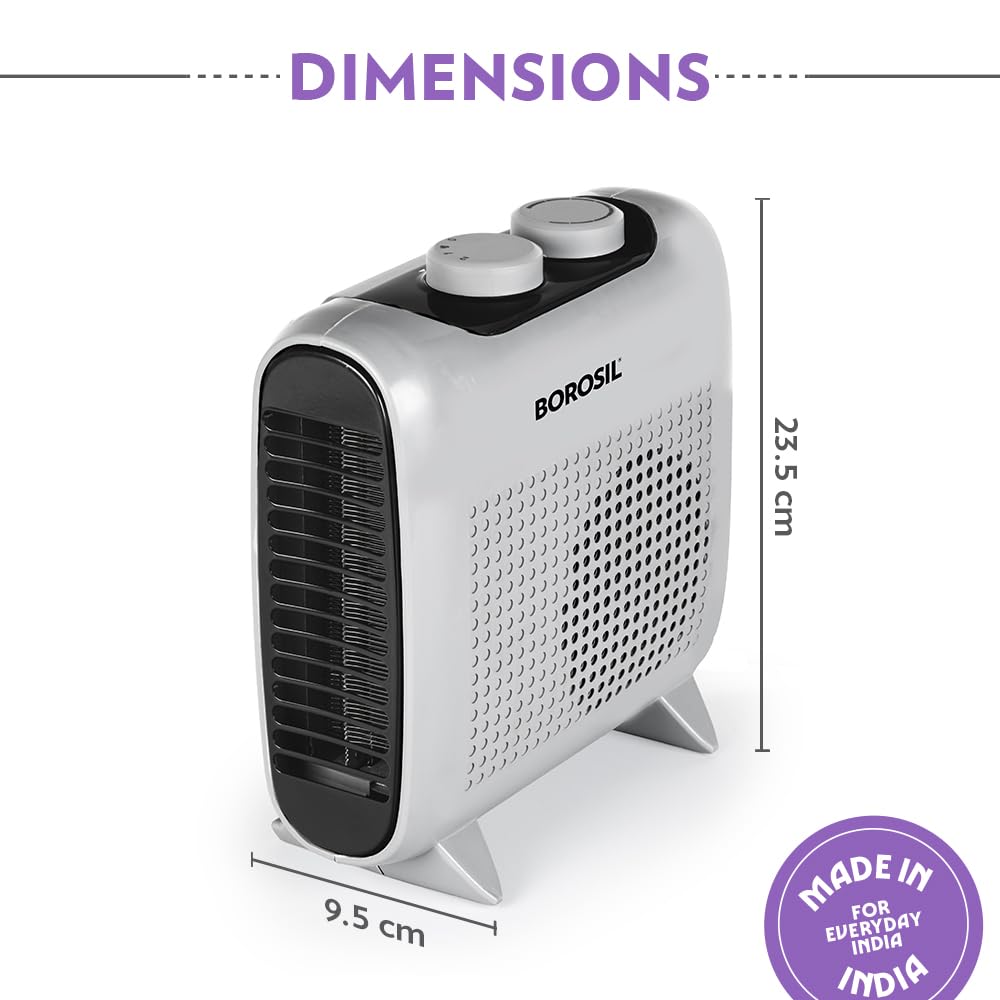 Borosil 2000W Novus Portable Electric Fan Room Heater (Made in India) | Variable Temperature Control, Horizontal & Vertical Placement | Room Heater Blower, Overheat Protection | 1 Year Warranty, Grey 1