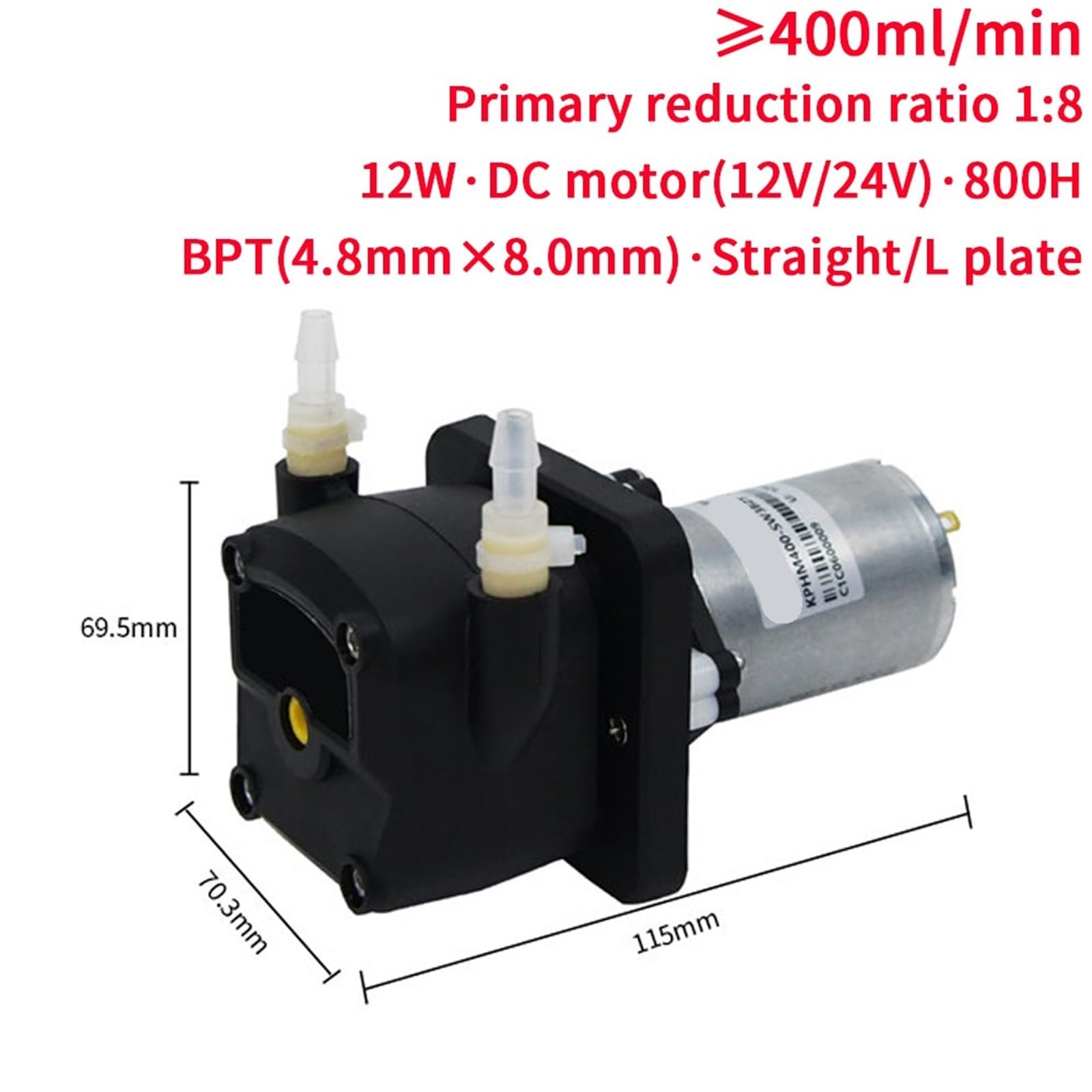 Bombas de aguas residuales/efluentes 200~400ml/min Bomba peristáltica KPHM400/KPHM200 Motor de 12V 24V CC Dosificación de alto flujo(Brush(12v),KPHM400-B25)