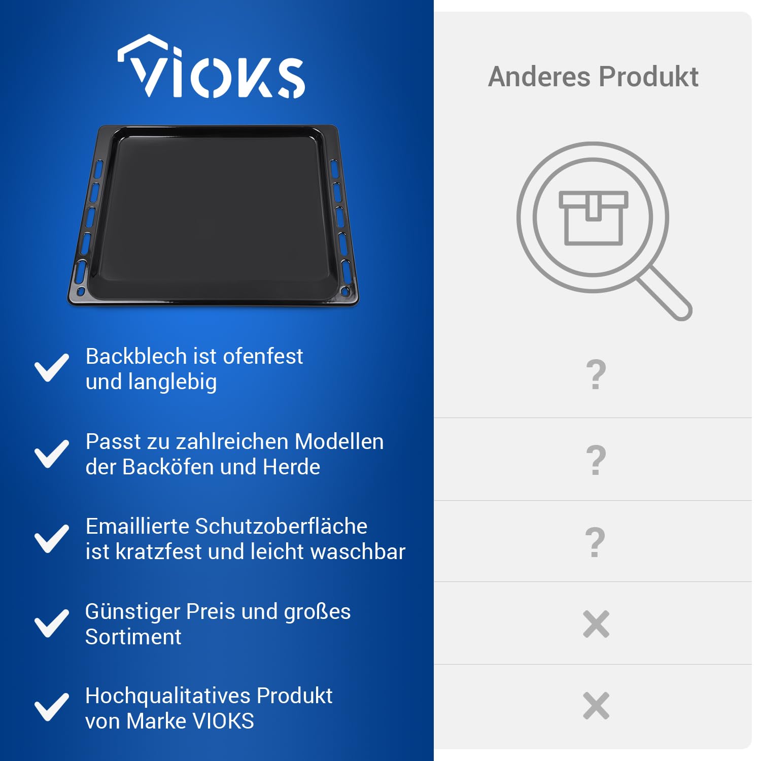 VIOKS Bandeja de horno profunda de 45 x 37 cm, repuesto para Whirlpool 481010683241 Ignis bandeja de horno 445 x 375 x 17 cm | Chapa esmaltada rectangular para horno Ignis Bаuknеcht