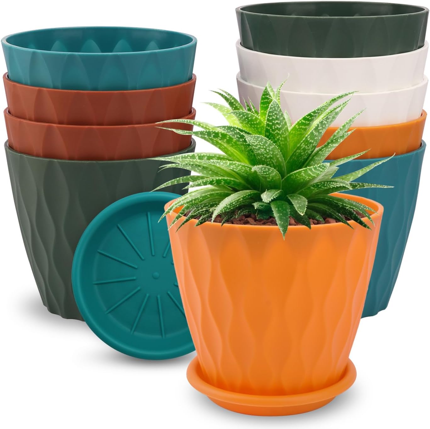 SRUNISH Set of 5, 6.3 Inch Flower Pots for Home Decoration, Indoor Plant Pots, Gardening Pots, Pots for Plants, Plastic Flower Pots for Garden Plants (5 Colors) (B0DHDFJW2R) Amazon Price History, Amazon Price Tracker
