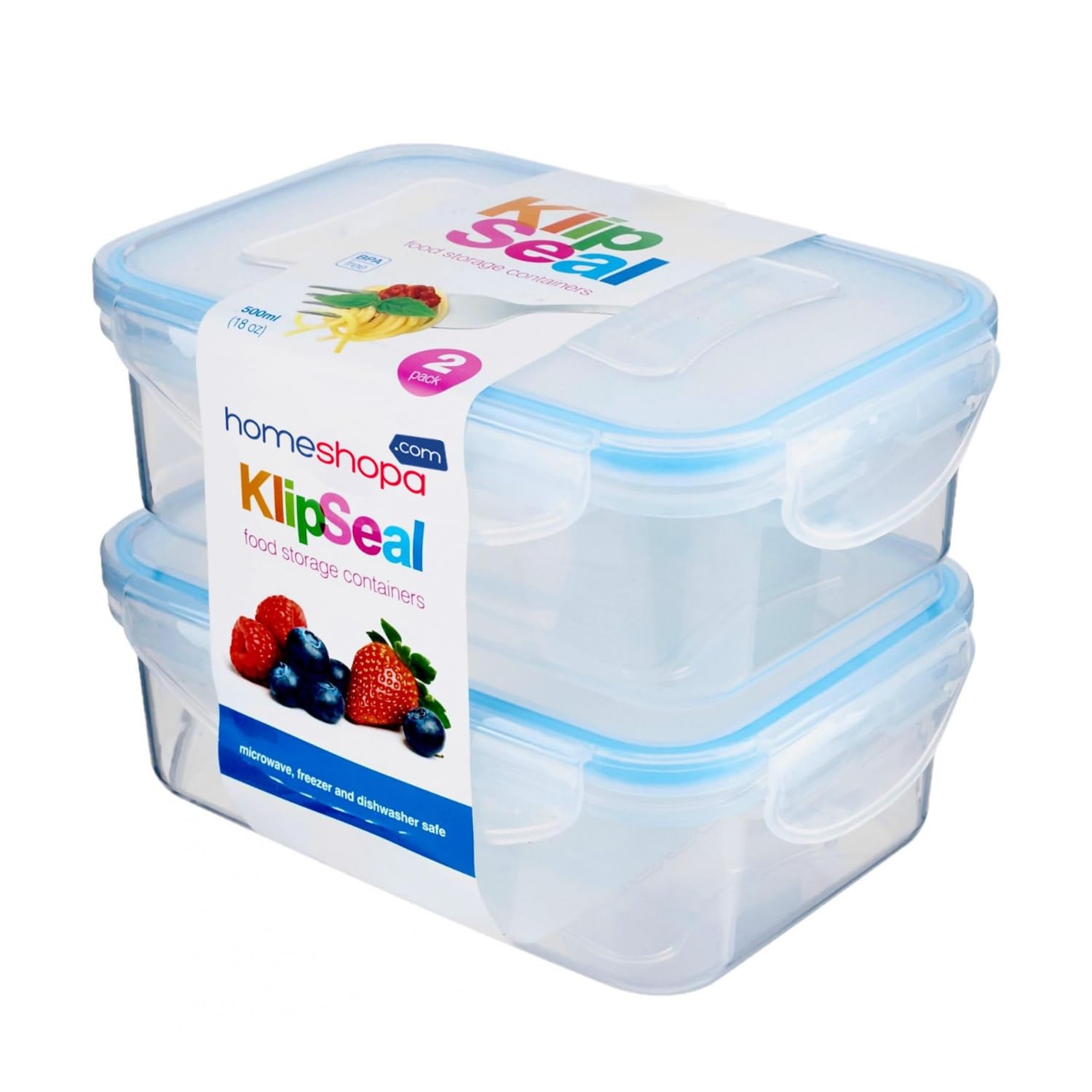 HOMESHOPA Plastic Airtight Food Storage Container, 2 Pack-500ml Leakproof Rectangle Clip-Lock Lid Storage Box, Stackable, BPA Free Reusable Meal Prep Lunch Box, Microwave Freezer & Dishwasher Safe