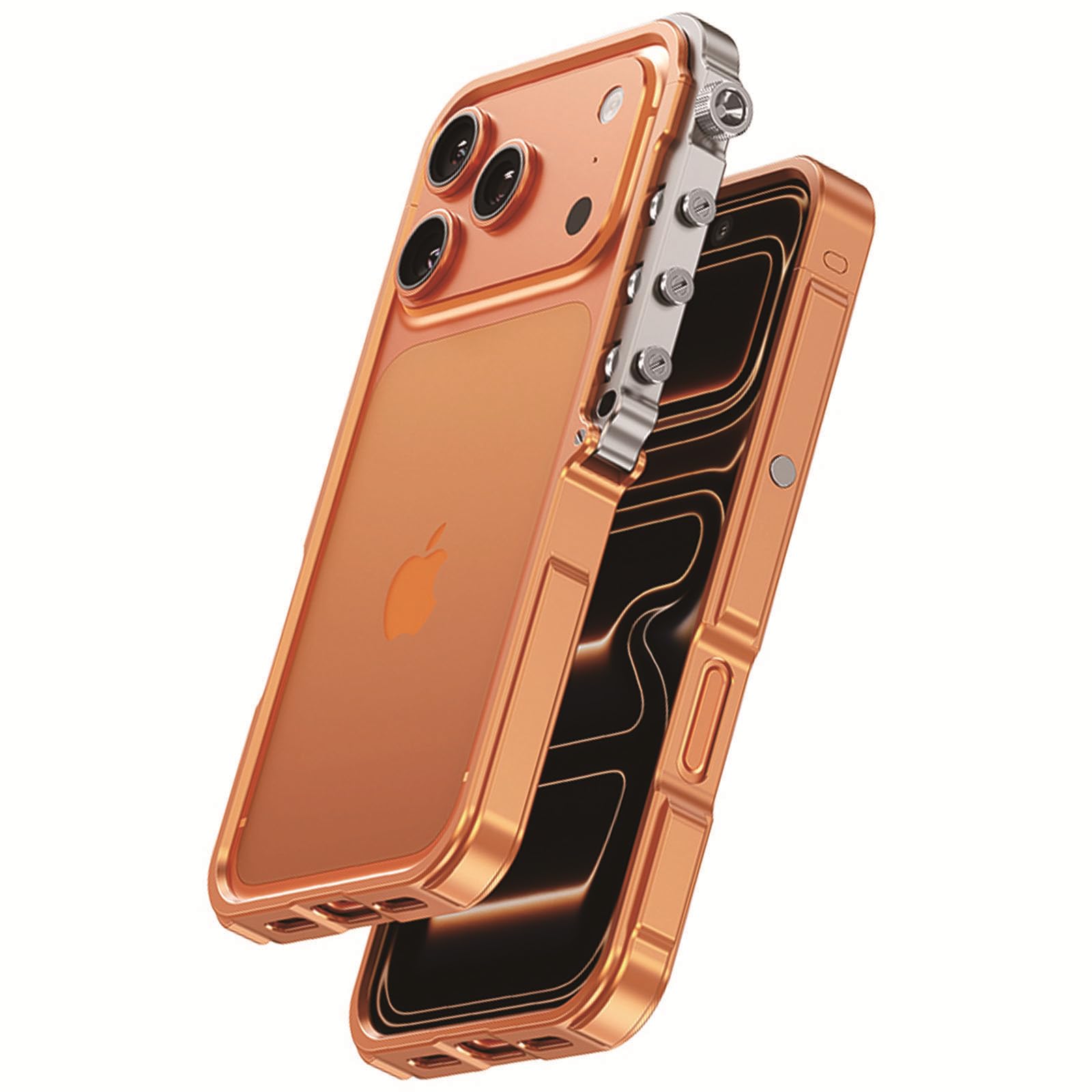 Metalowa ramka etui na iPhone'a 17, innowacyjne mechaniczne przyciski, minimalistyczne, smukłe, aluminiowe, puste, bez pleców, rozpraszanie ciepła, bez zakłóceń sygnału, pomarańczowe