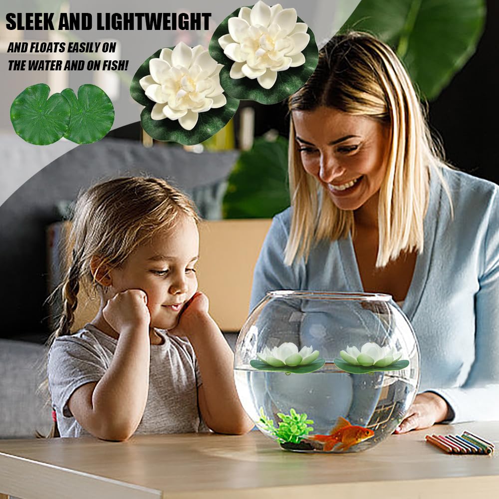 Lot de 7 fleurs de lotus artificielles flottantes pour décoration d'étang, feuillage et fleur en mousse pour étang, terrasse, jardin, piscine, aquarium, 2 styles