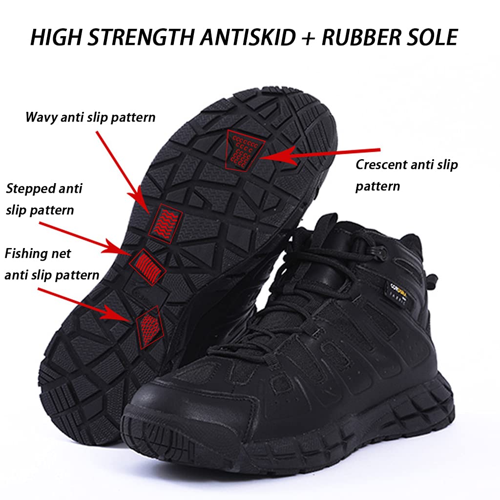 Stivali Tattici Uomini, Stivali da Combattimento Impermeabili in Pelle Scamosciata, Scarpe da Trekking in Pizzo a Basso Taglio, Black-44(UK 10)