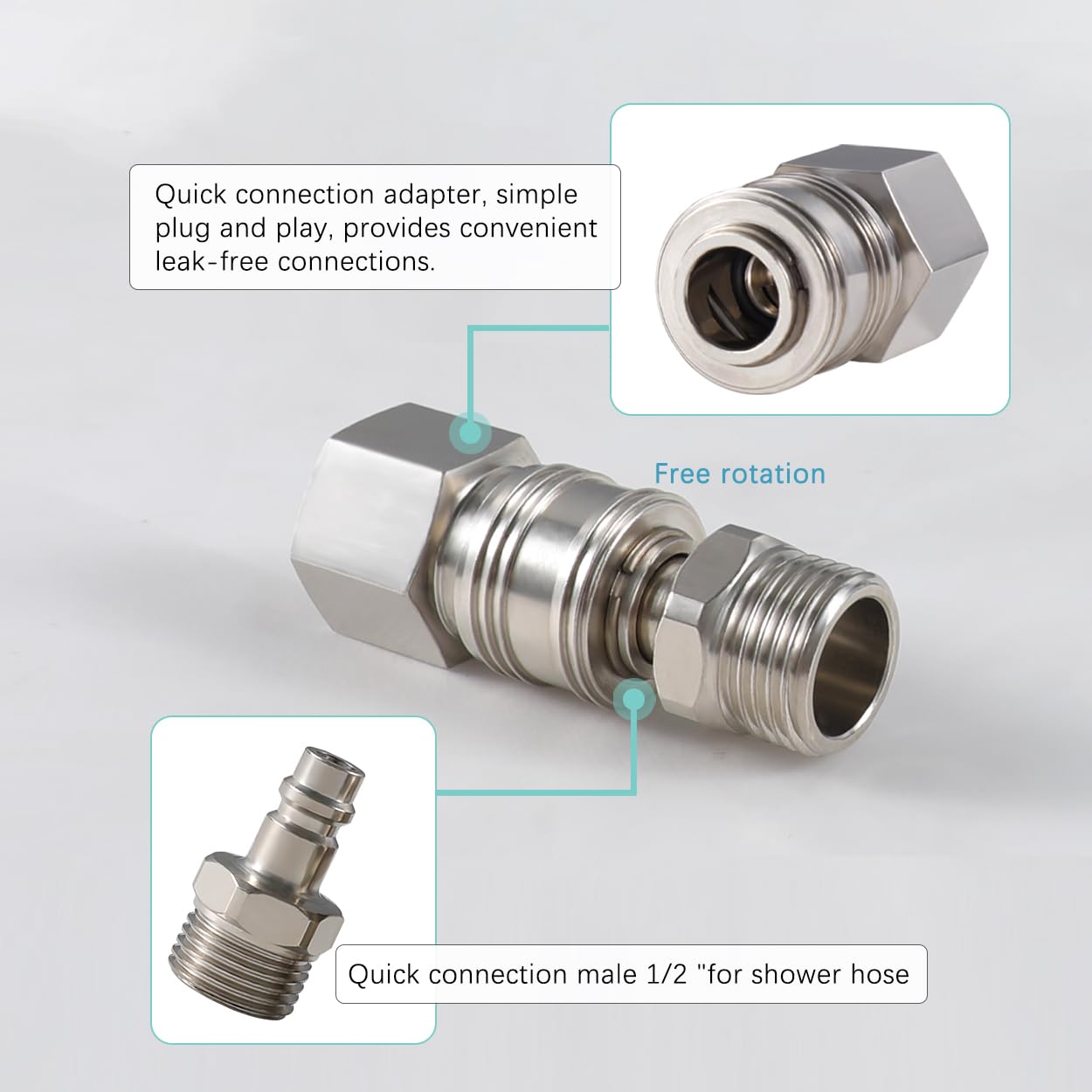 RV - Kit de ducha desmontable de conexión rápida para exteriores, grifo de ducha de metal y cabezal de ducha con interruptor de encendido/apagado, manguera de 71 pulgadas, soporte de succión, para