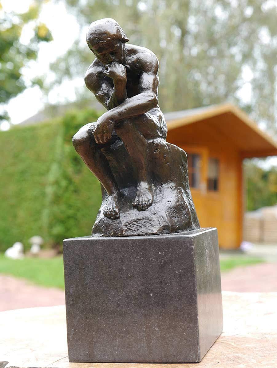 Bronze Figur der Denker nach Auguste Rodin auf edlem Marmorsockel | Skulptur Statue Dekoration | H: 19 cm (873)