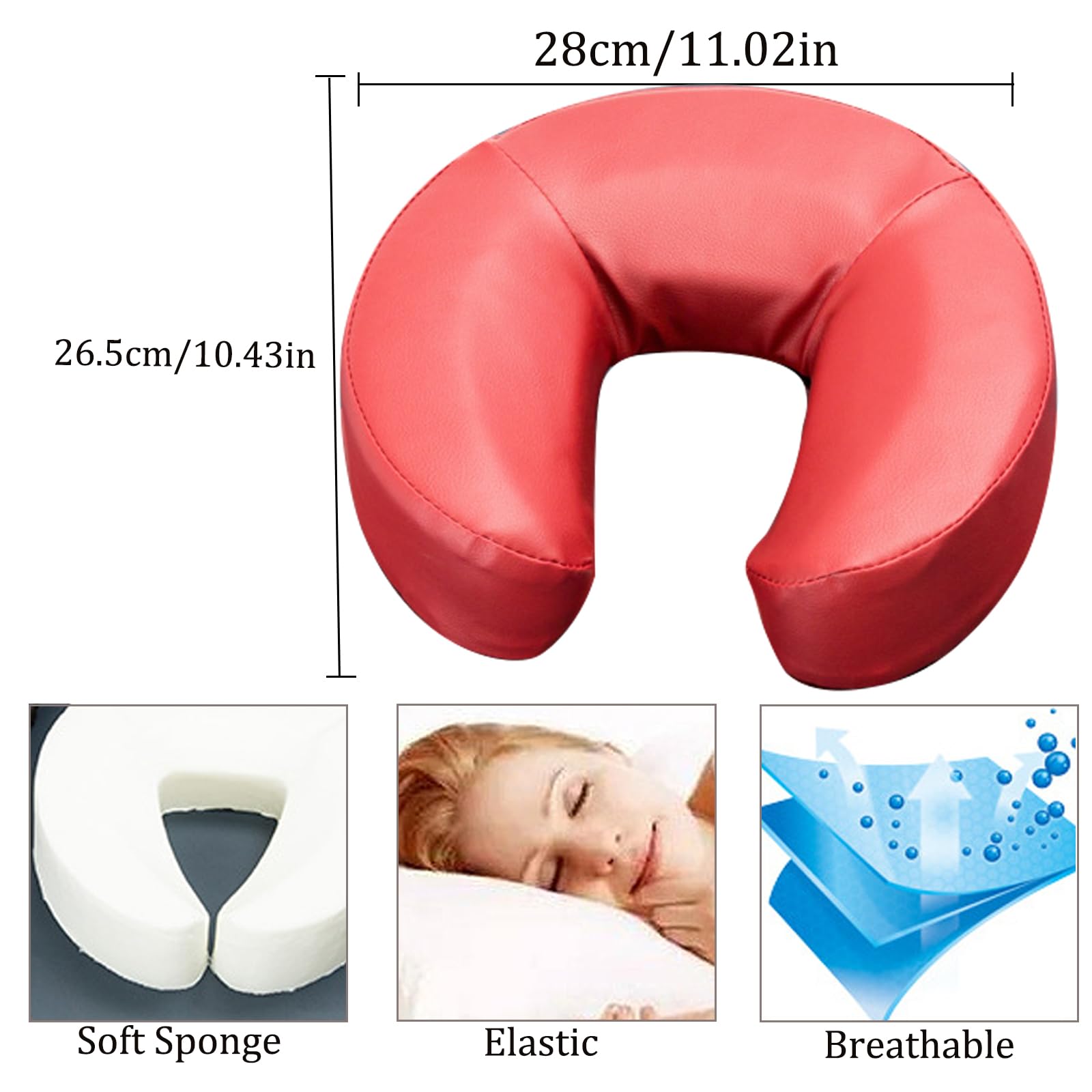 Massage Cuscino per il viso per lettino da massaggio, Lettino da massaggio Poggiatesta Faccia in giù Cuscino per il viso Cuscino per il viso regolabile Cuscino, viso e Collo per Lettino(Rosso vino)