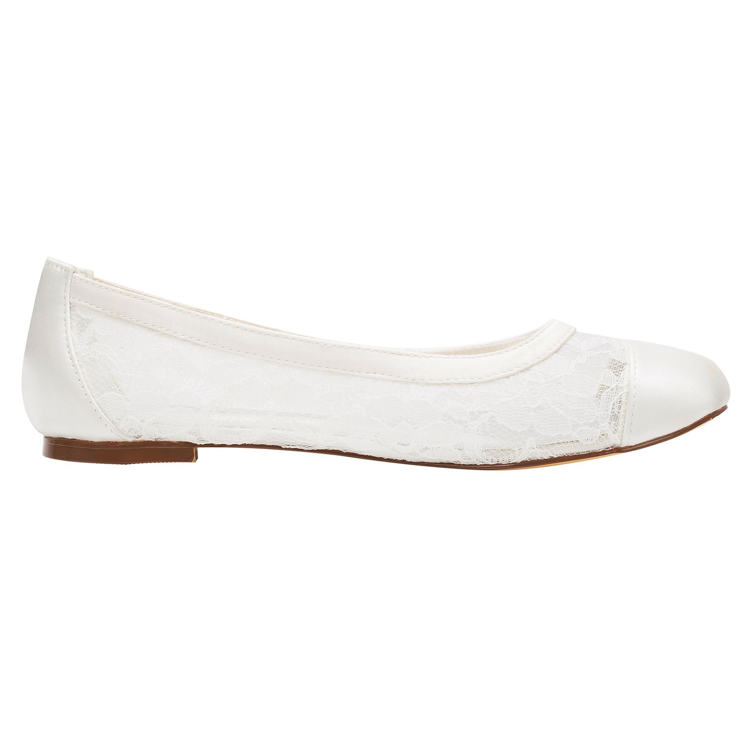 Spitze Hochzeit Schuhe Flache Elfenbein Pumpen Runde Slip-on Brautschuhe