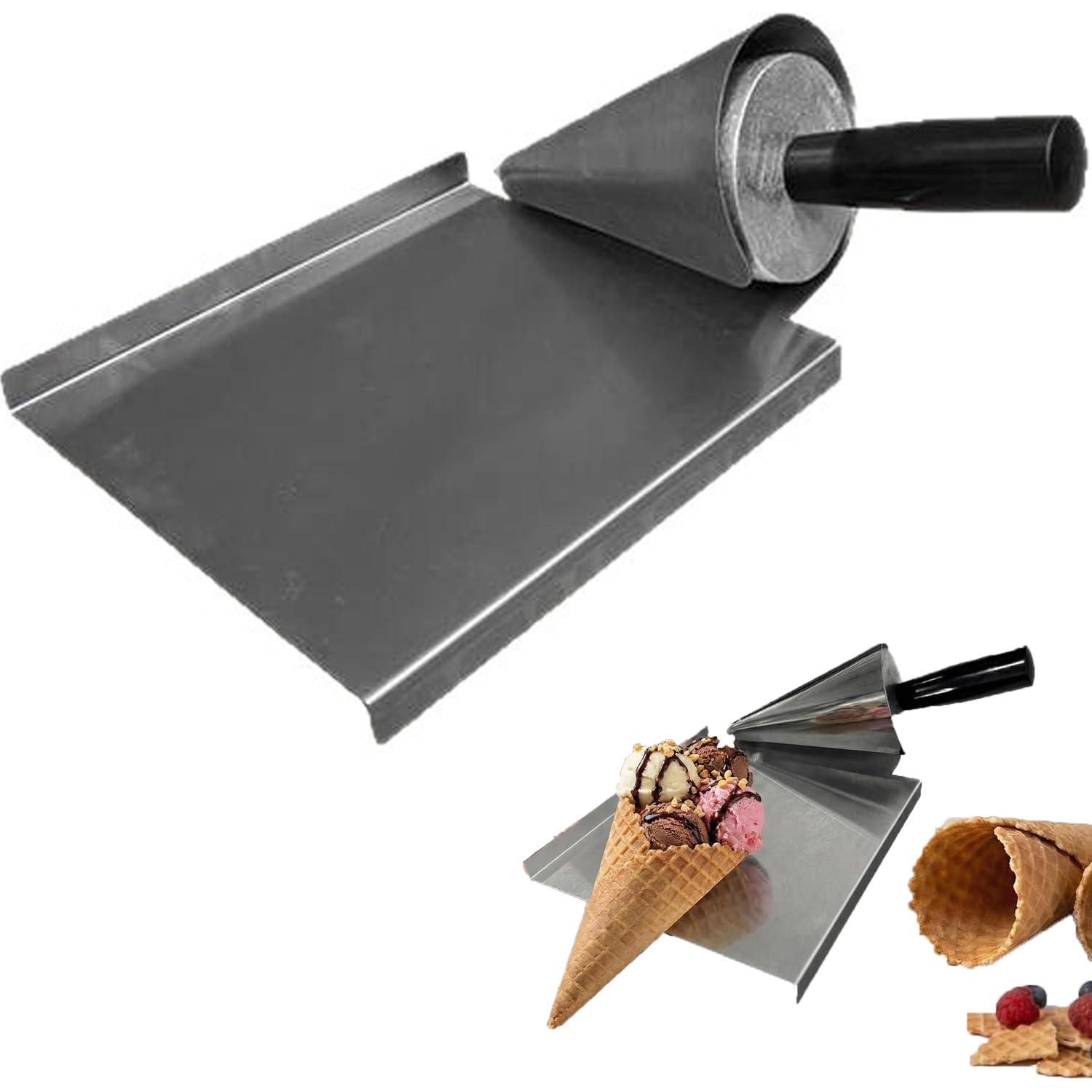Rullo a cono per gelato, in alluminio pressofuso, resistente, manico comodo, base antiscivolo, stampo fai da te per rotoli di uova croccanti e gusci di pasticceria
