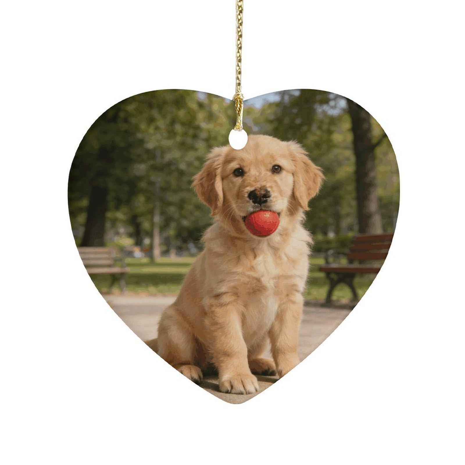 Khauerbc Style Cute Golden Retrieverheart Shaped Ceramic Ornament With String,Ceramic Ornament,Two-Sided Printed For Christmas Tree And Holiday Decoration