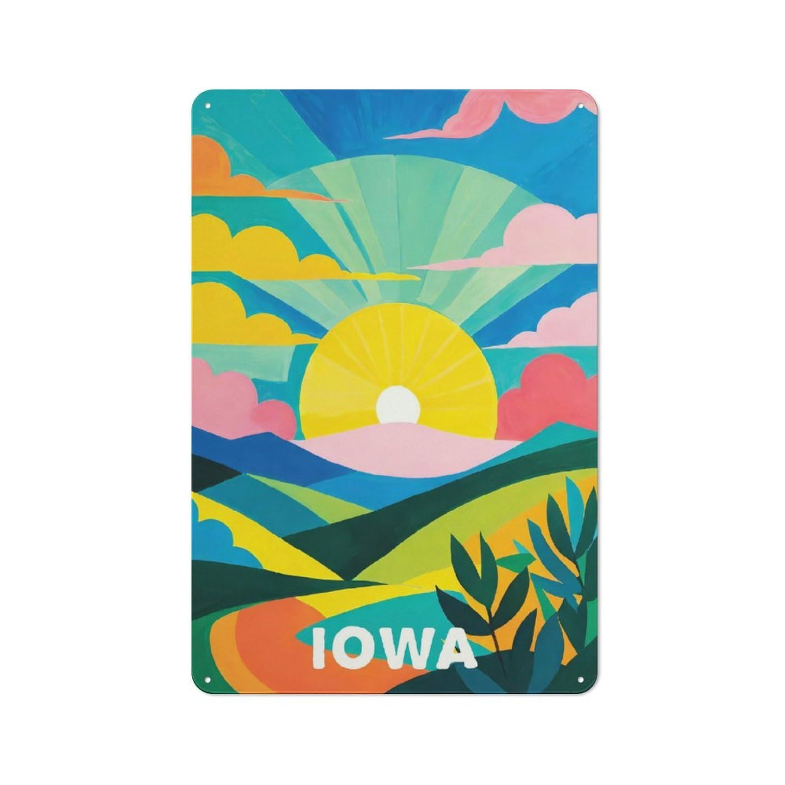 Colorful Iowa Sunset Metal Wall Plaque for Bar Wall, Pub Room And Party Space, Gift for Friends, Dad Or Home Bar Owners, 30x20cm