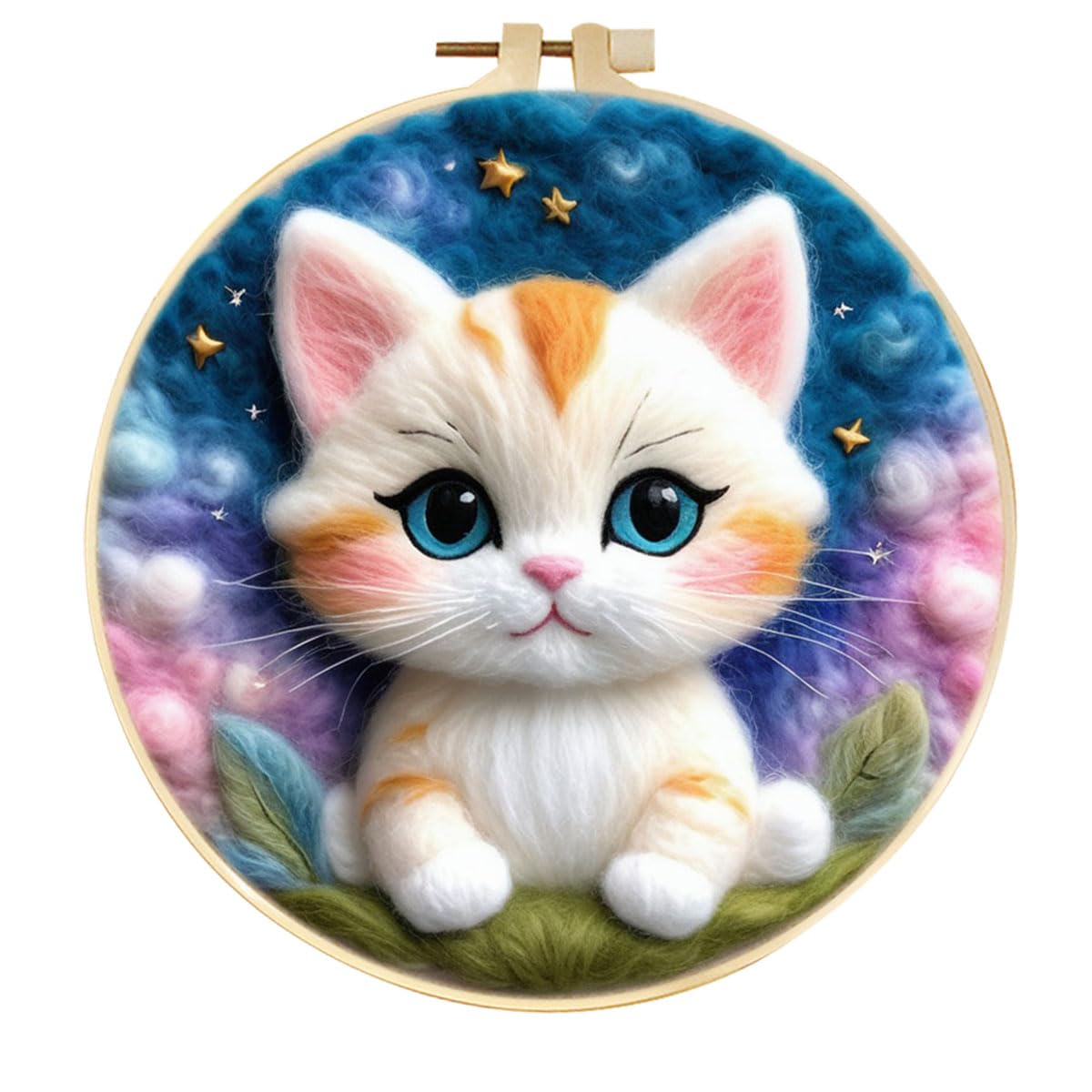 CaptainCrafts Needle Felting Kit, Wool Felt Supplies, Embroidery Hoops, Wool Painting Tools Needle Felting Starter Kit for DIY Decoration (Fairy Cat)