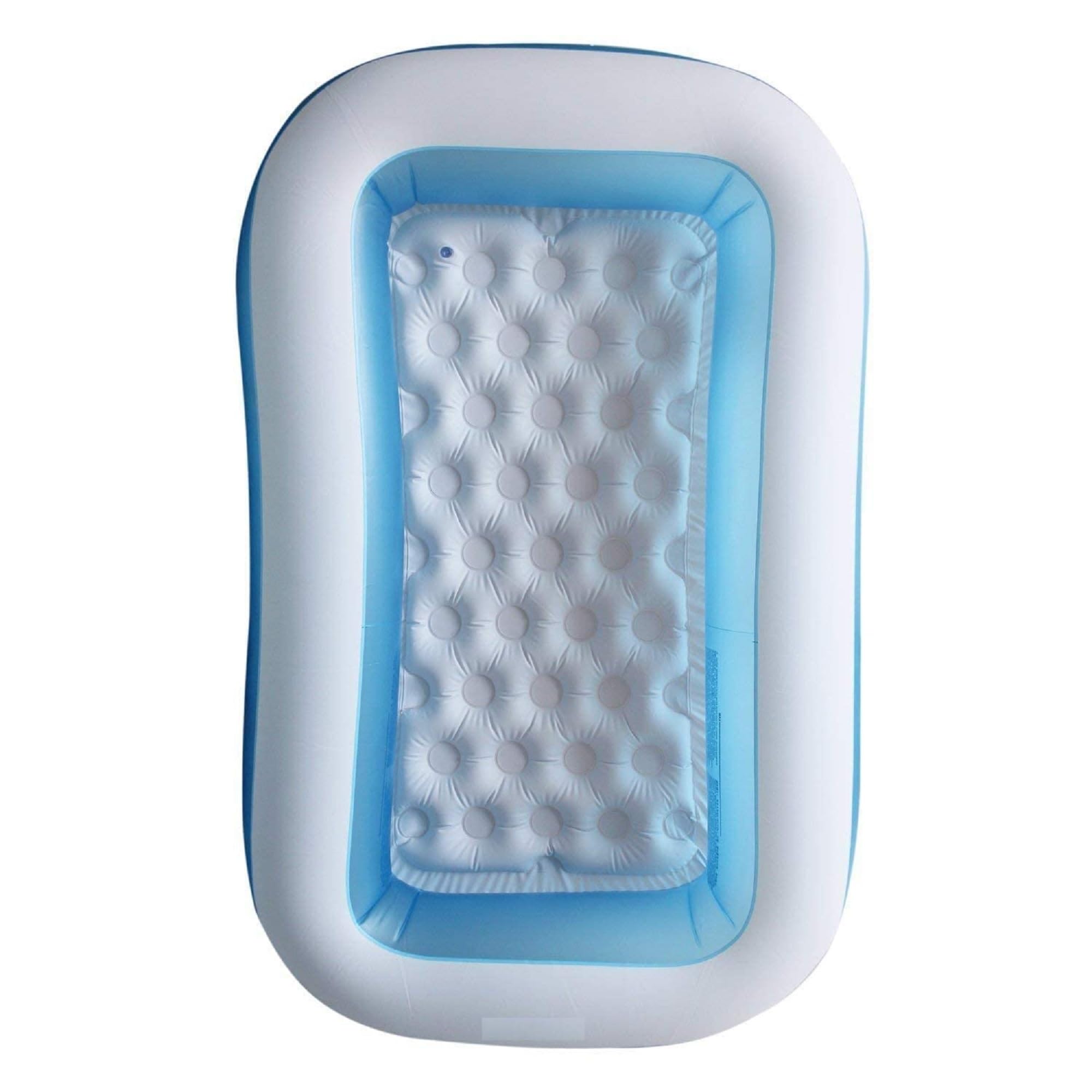 inflatable rectangular pool for kids & family use, blue and white