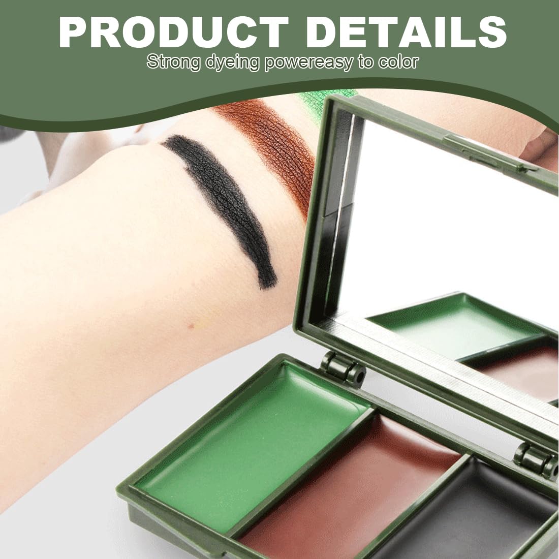 CFEWV 1 Set Pintura Para Camuflaje Facial, Pinturas Pintura Militar Para Mimetización Con Espejo Incorporado, Incluye 10 Pinceles De Maquillaje, Para Caza En La Naturaleza, Marrón Verde Negro(A) — view 3