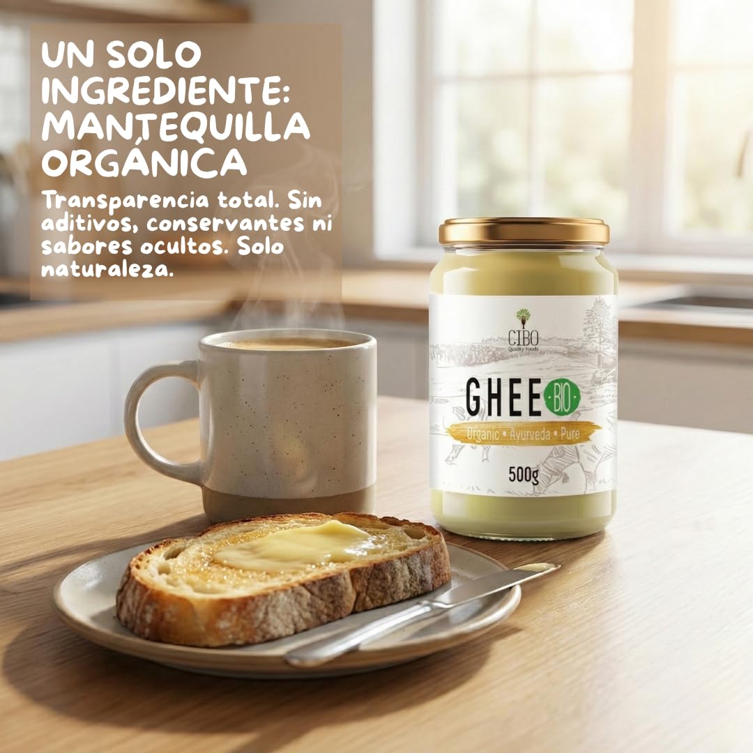 Cibo Ghee Ecológico 500g - Leche de Parma y Reggio Emilia - Vacas de Pasto - Punto de Humo 250°C