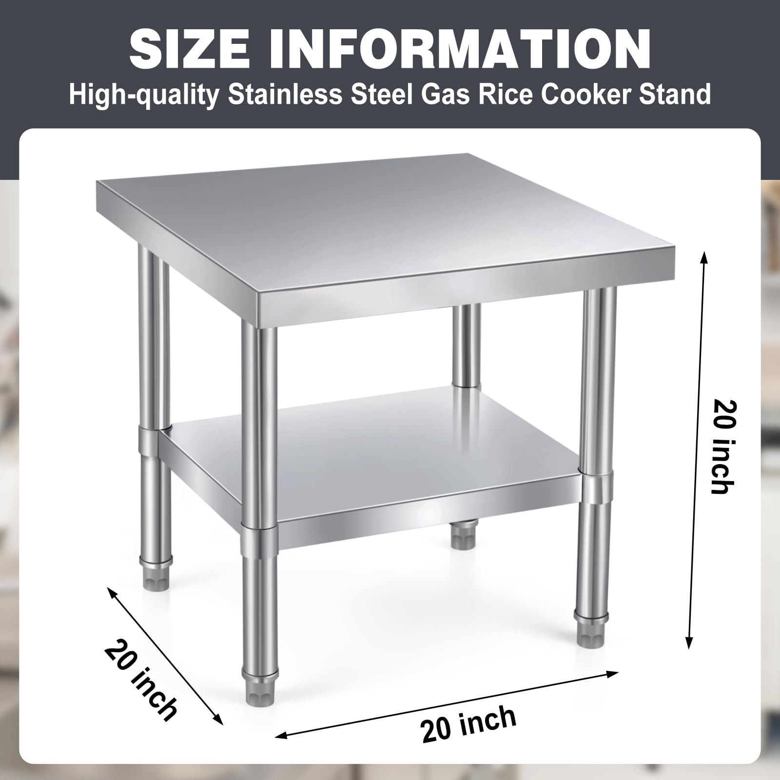 Tudomro Support de cuiseur à riz à gaz en acier inoxydable, 50,8 x 50,8 x 50,8 cm, table de cuisson à riz commerciale robuste avec étagère pour travaux de préparation pour cuisine commerciale et usage