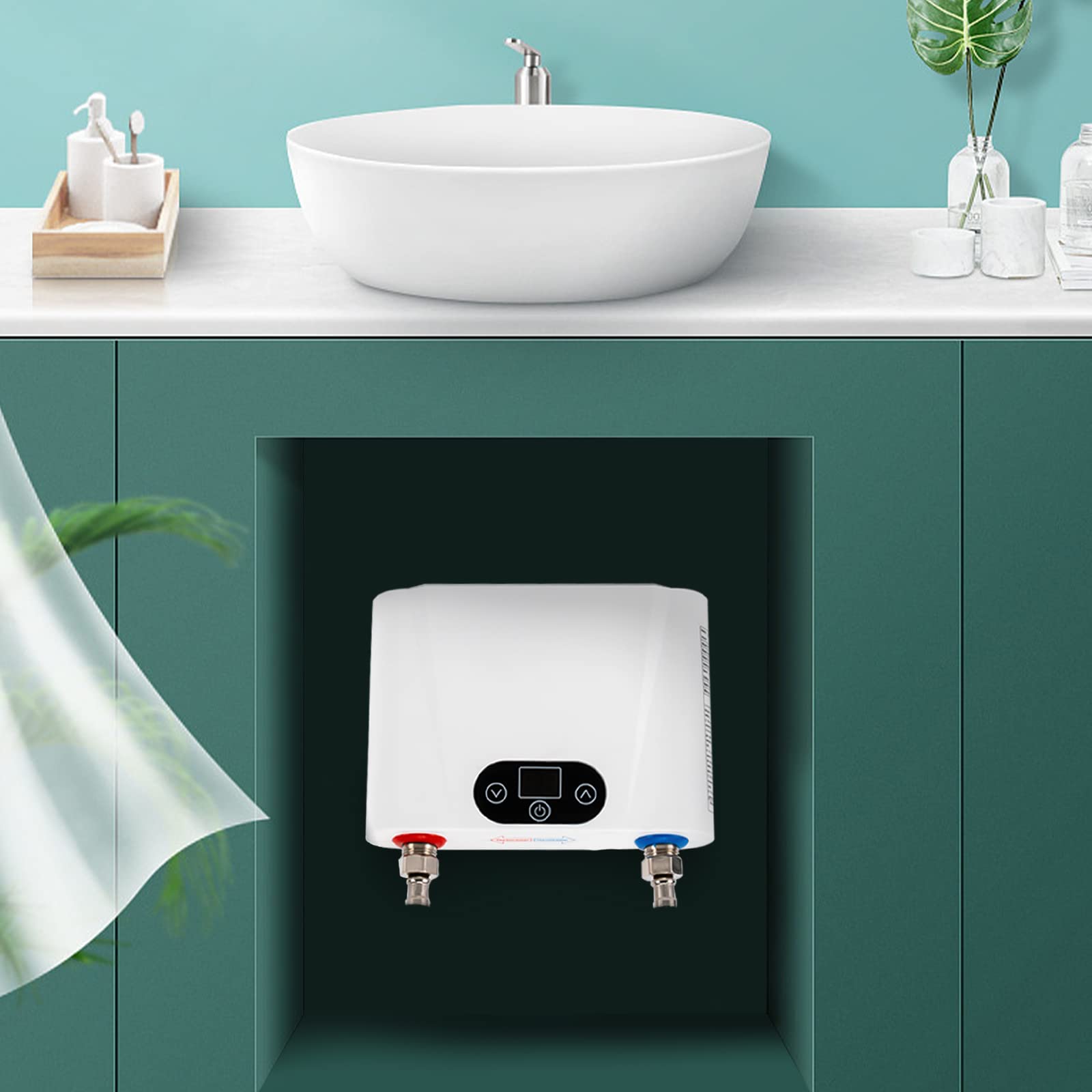 Scaldacqua elettrico istantaneo, piccolo scaldabagno istantaneo, 220 V, mini dispositivo da cucina da 5,5 kW, rubinetto da parete con indicatore di temperatura a LED, per lavabi a mano, cucina