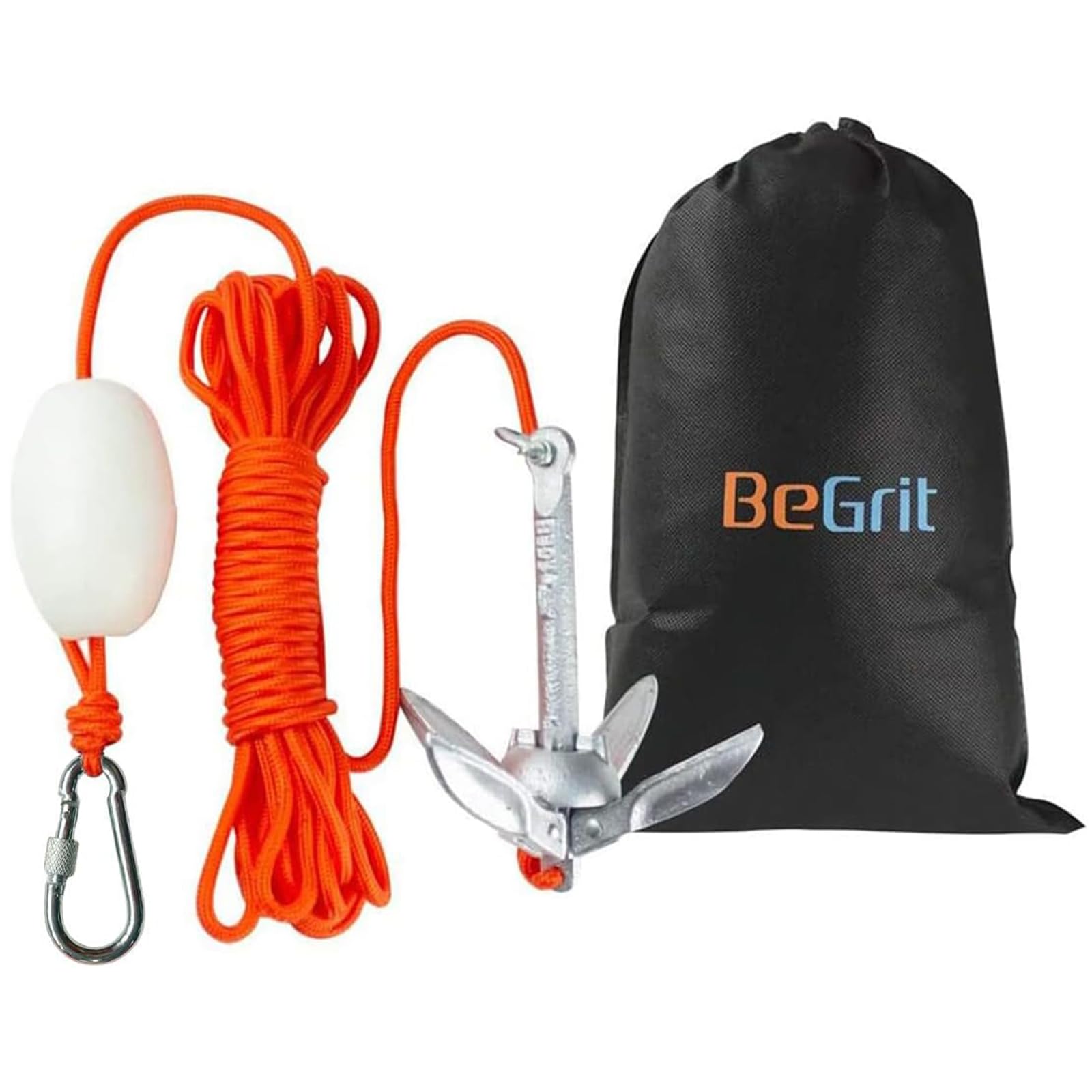 BeGrit 0,7Kg Anker Faltanker verzink Ankerset mit 10m reißfesten Ankerleine ø 6 mm & Ankerboje Kugel Set(Silber)