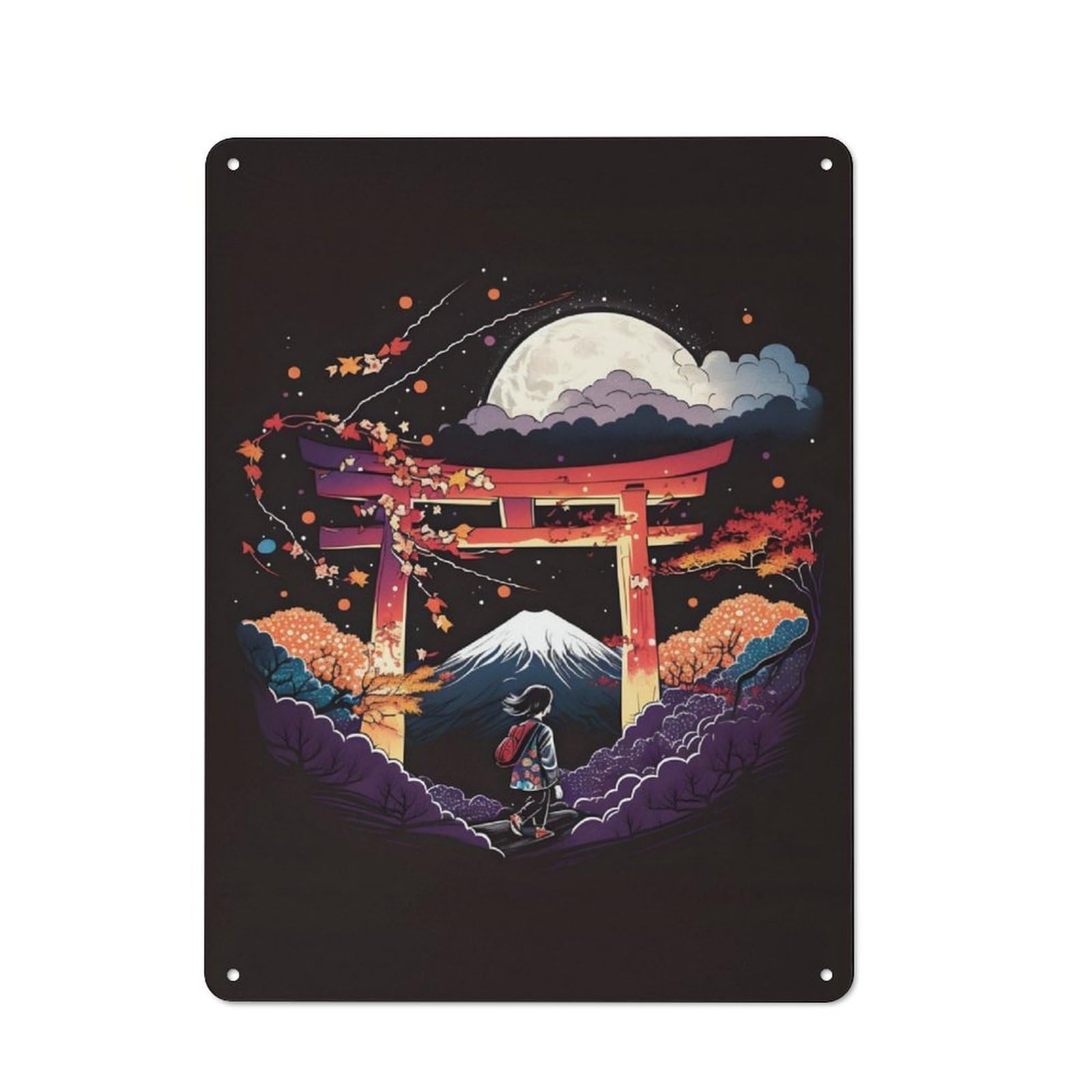 Junmoney Girls In Torii Gate Retro-Style Metal Plaque 40X30cm For Kitchen Or Home Bar, Gift For Home Bar Enthusiasts During The Christmas Season
