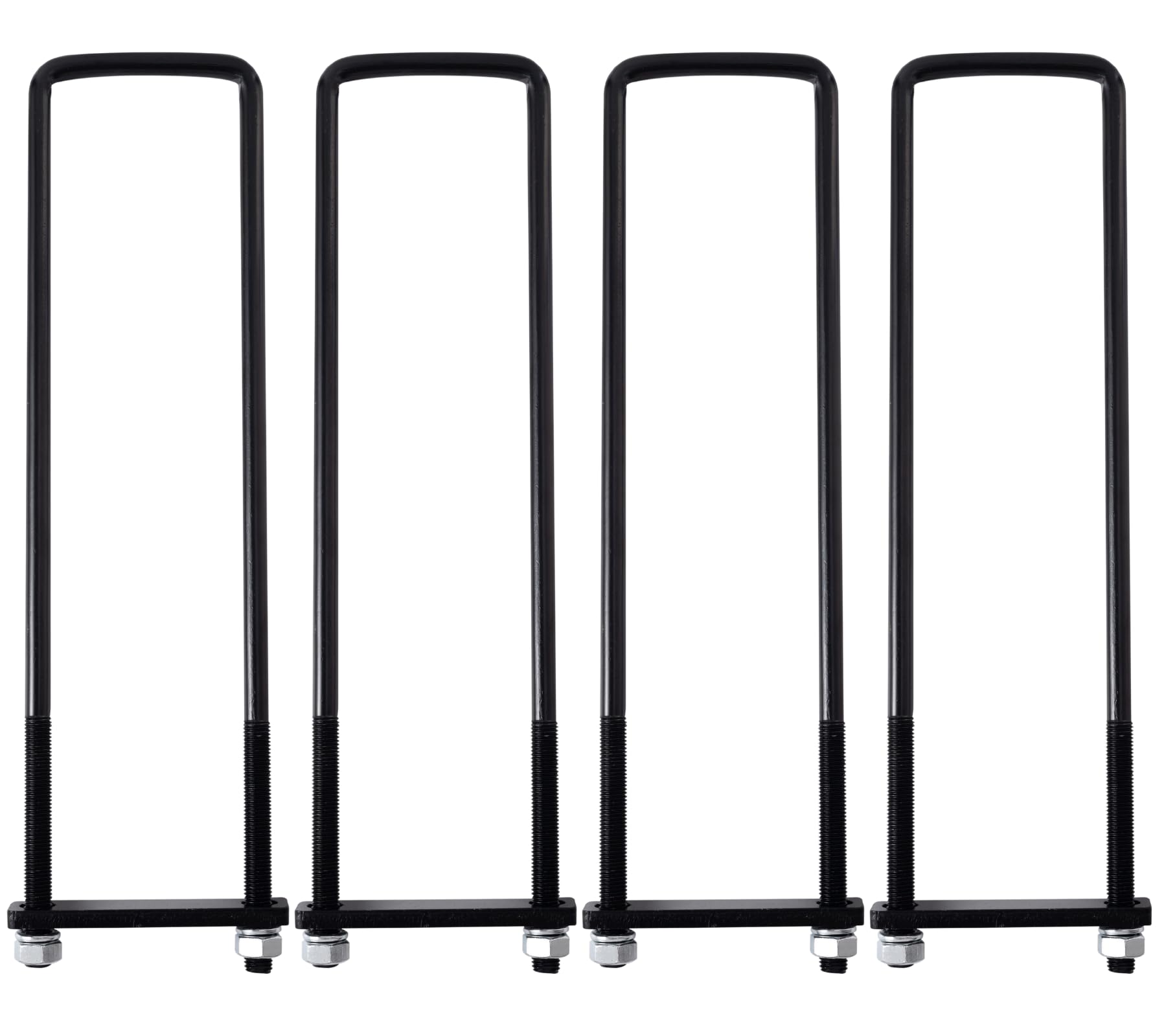 Heavy Duty Square Bend U-Bolt Kit, 4 Pack, 3.5" x 20" (92 x 508 mm), U Bolts with Frame Plates, Nuts & Washers for Automobile Trailer, Black