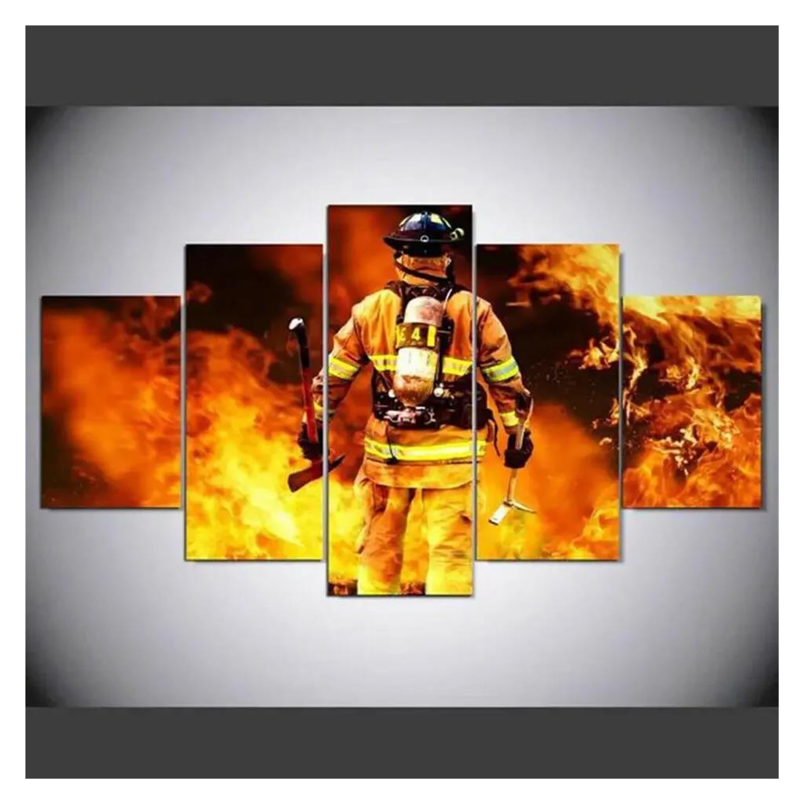 Tableau passion pompier 5 panneaux pour decorer un grand mur nu