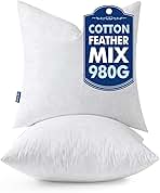 MIULEE Pillow Inserts 22x22 Inch Set of 2, Feather Mix Polycotton with Cotton Fabric Square Decorative Throw Pillows for Couch Bed Sofa