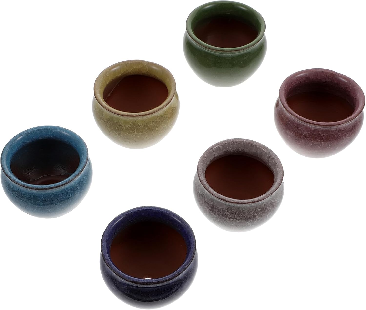 Homoyoyo 6pcs Ceramic Flower Pots Set for Succulents and Green Plants, Colorful Crackle Glaze Desktop Planters with 7.3cm Diameter and 5.7cm Height, Decorative Garden Pots for Indoor