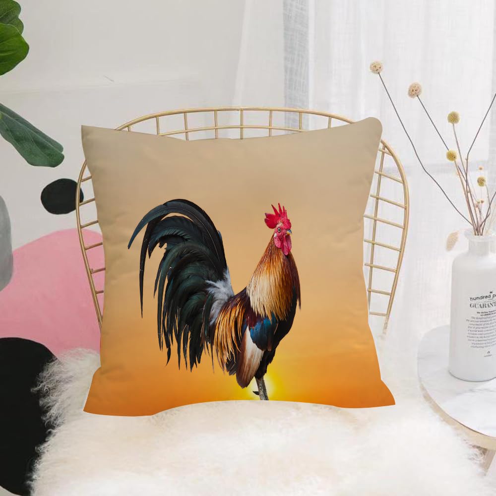 Hyosxw Ro,Animal Cockerel On Sunrise Farmhouse Harv - A10 Cushion Cover,Throw Pillow Case Home Decorative For Living Room Bedroom Sofa Chair 18X18 Inch,Ro,Animal Cockerel On Sunrise Farmhouse Harvest Season Rural Pastoral,Pillowcase 45X45cm