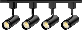 Zoomable 4-Light LED Track Lighting Kit with 3.3FT H Track Lighting Rail, 10W 5-Color Track Heads, Flexibly Rotatable Black Modern Track Light Fixture for Kitchen, Living Room, Bedroom