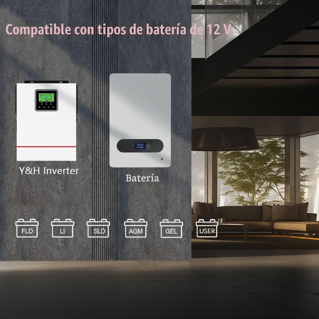 Y&H Inversor híbrido solar de 1000 W CC 12 V a CA 230 V, inversor de onda sinusoidal pura fuera de la red con cargador solar MPPT de 40 A máx. PV 600 W CC 150 V, apto para batería de plomo-ácido/litio