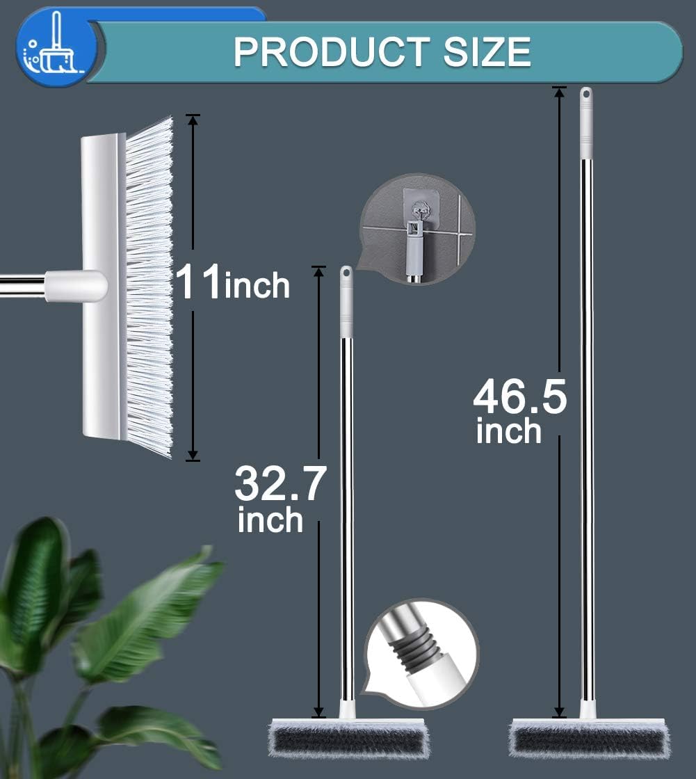 DOCAT 2 in 1 Bathroom Cleaning Brush with Wiper and Long Handle Floor Scrub Tiles Cleaning Brush for Home, Kitchen, Bathroom Cleaning Accessories, White, Stainless Steel 1