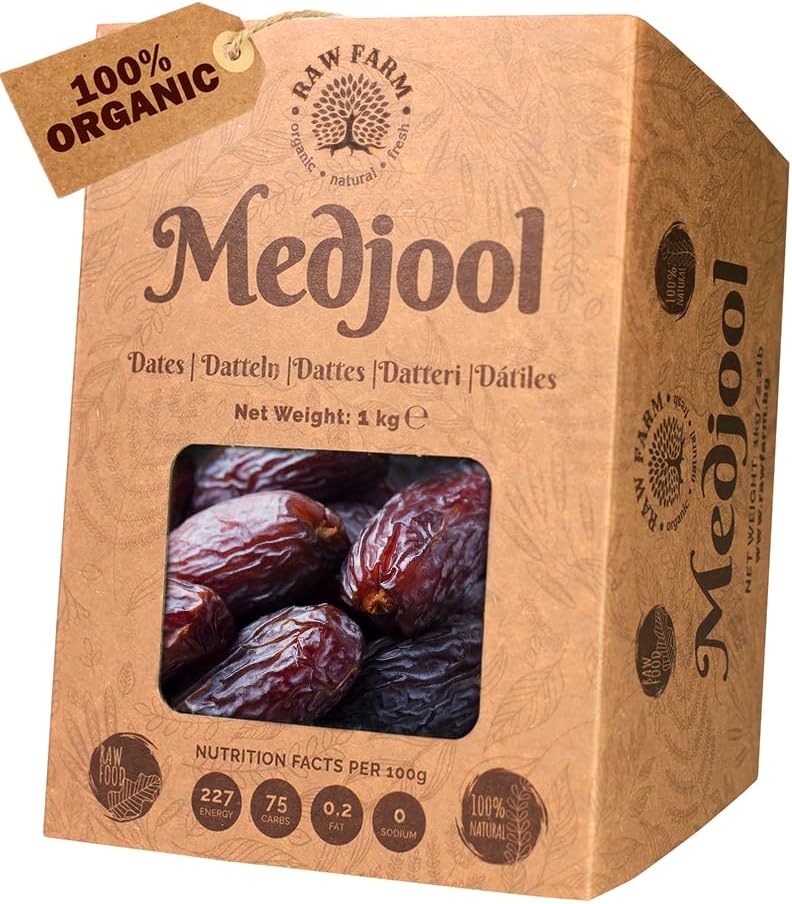 Raw Farm - Organic Raw Fresh Medjool Dates With Pits 1 kg – Large, Sun-Dried & Naturally Sweet | Non-GMO, No Sugar Added | Healthy Snack