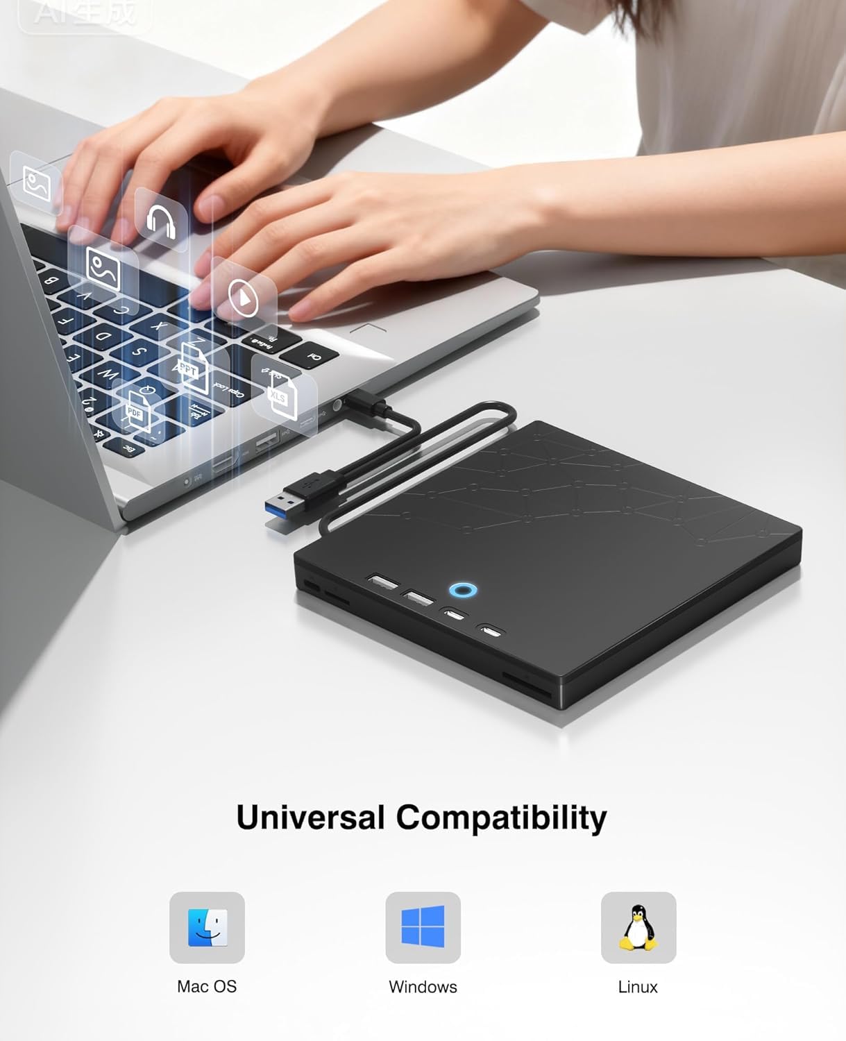Unidad externa de CD/DVD para portátil, grabadora de DVD para laptop, 8 en 1, USB 3.0, reproductores de CD portátiles con puertos SD/TF, unidad de disco externa óptica para MacBook Windows 11