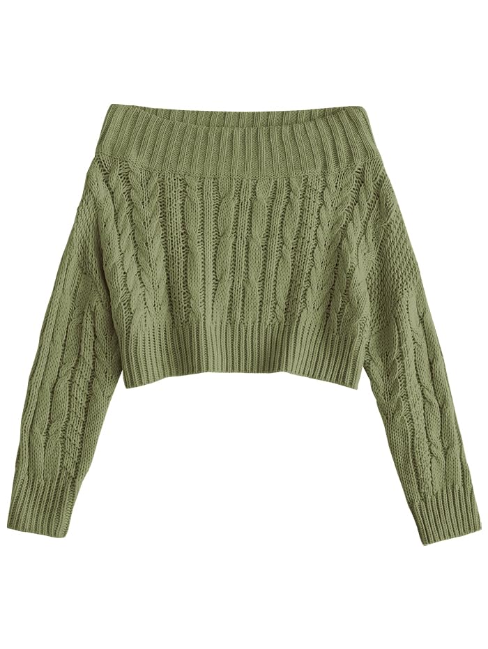 Image of ZAFUL Women V Neck Button Knit Crop Sweaters Batwing Sleeve V Back Ribbed Hem Pullover Sweater